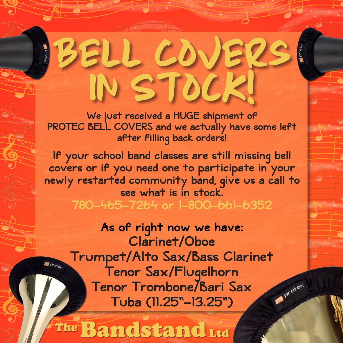 🎶 And the #band plays on... even during the #Omicron wave. 🎶

Bell covers are in stock at the Bandstand! 
Get ready for term 2 #music classes. Call or order online at: supplies.bandstand.ca &amp; we will deliver or ship to your #school promptly.
#instrument #ppe #brass #woodwind