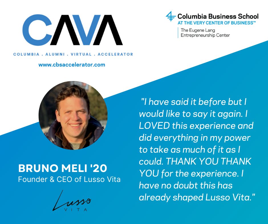 LangCenter_CBS's tweet photo. CAVA applications are open for our Spring 2022 cohort.
 
@Columbia_Biz alum @brunomeli (‘20), Founder &amp; CEO of @LussoVita_mx, credits his experience at CAVA in shaping the direction of his company.

Apply now! https://t.co/fhpek5DkOd https://t.co/eZ02pg2c3Q