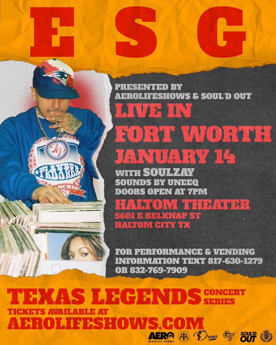 TOMORROW! The first edition of the #TexasLegendsSeries!

1st Up <a href="/esgworld/">ESGWORLD</a>!

With <a href="/soulzaytx/">zay</a> <a href="/Sniffy_Dke/">Sniffy_DKE</a> <a href="/Only1K5/">1only.k5</a> <a href="/NiggasMingle/">KhristianMingle</a> <a href="/yungdeco/">TheRealJuiceLord</a> <a href="/blxckmale/">🇵🇦 famous drip jaccson</a> &amp; more!

Sounds by <a href="/iamuneeqmuzik/">Uneeq</a> 

DOORS AT 7PM

Tickets available at ESG.ticketgrind.com 🚀