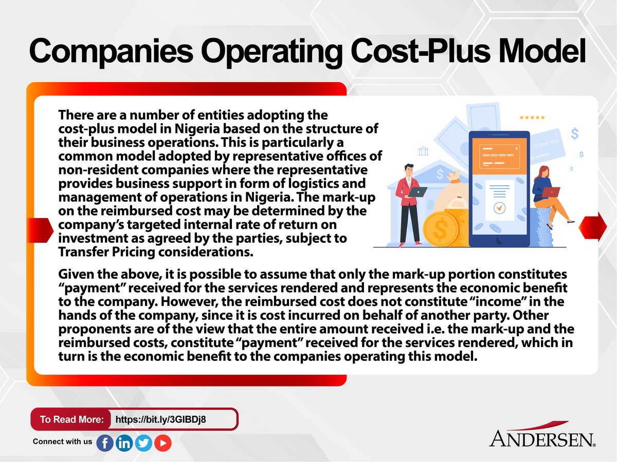 AndersenNigeria's tweet photo. There are a number of entities adopting the cost-plus model in Nigeria based on the structure of their business operations.
Read more on "The Cost-Plus Business Model and Nigerian Tax Considerations"
https://t.co/GSTOf2OACF
#costplusmodel #entities #businessoperations #nigeria https://t.co/KAmRwX5Rd5