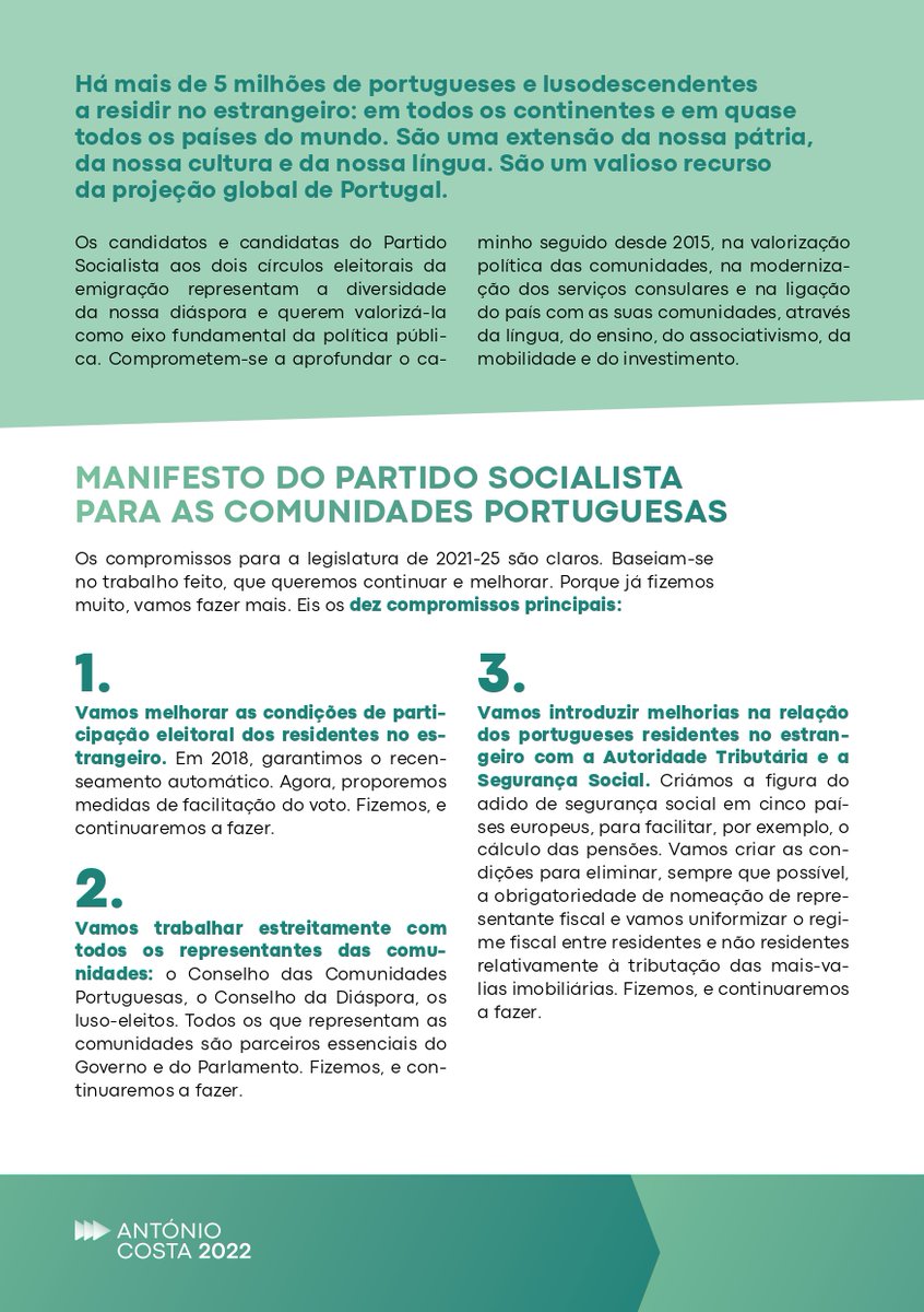 PSdiaspora's tweet photo. Manifesto eleitoral do Partido Socialista para as comunidades portuguesas residentes no estrangeiro.
#Legislativas2022 #PartidoSocialista https://t.co/dQ0KOV8K10