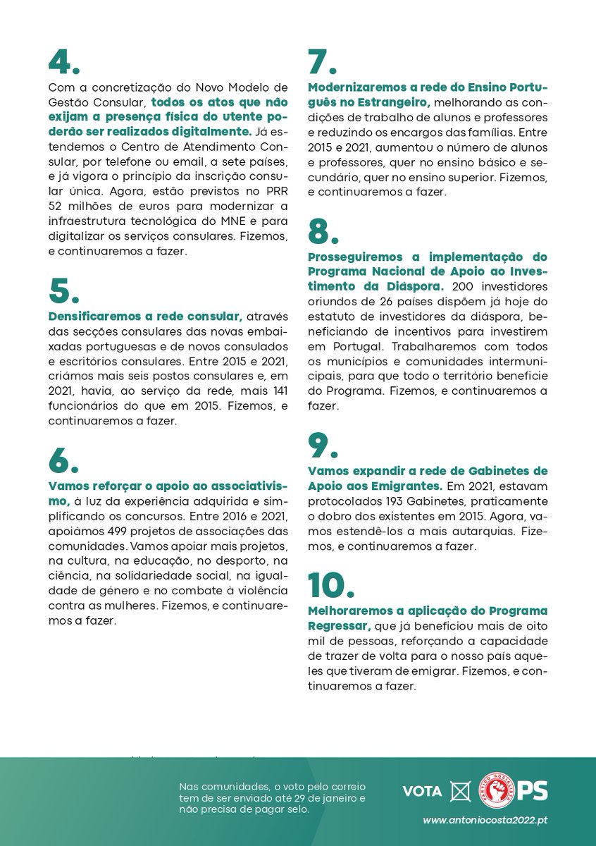 PSdiaspora's tweet photo. Manifesto eleitoral do Partido Socialista para as comunidades portuguesas residentes no estrangeiro.
#Legislativas2022 #PartidoSocialista https://t.co/dQ0KOV8K10