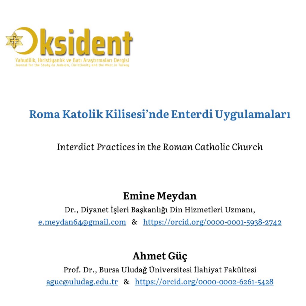Papalık Orta Çağ’da, inananlarını ıslah etmek, itaate zorlamak ve çıkarlarını korumak için, “Enterdi”yi nasıl caydırıcı bir silah/ceza olarak kullandı?
Dr. Emine Meydan &amp; Prof. Dr. Ahmet Güç  dergimiz için kaleme aldı. 
🖋 dergipark.org.tr/tr/download/ar…