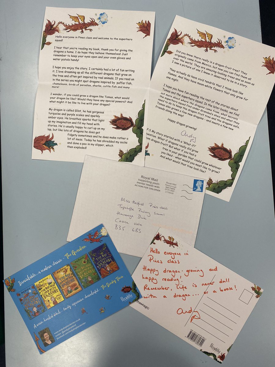 Pines were so excited to receive a letter and 2 postcards from <a href="/andyjshepherd/">Andy Shepherd</a> earlier this week! 😁 We will be responding to Andy’s questions by drawing and labelling our very own trees! I like the sound of a vegetable samosa tree! 😋😂 <a href="/EnglishTopcliff/">English Topcliffe Primary</a>  <a href="/Topcliffeschool/">Topcliffe Primary</a>