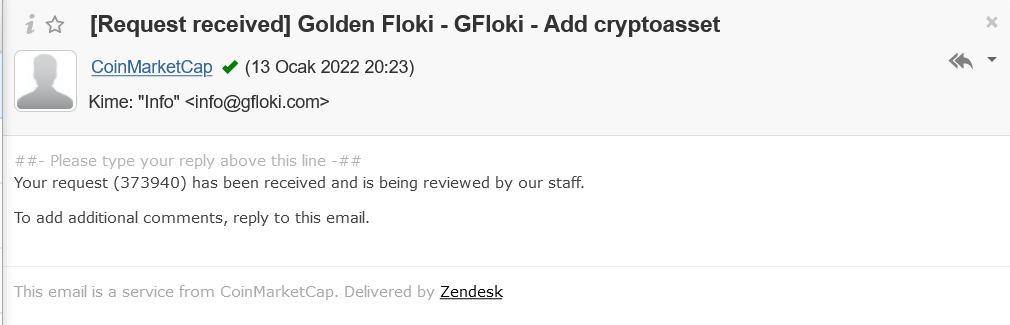 G0ldenFloki's tweet image. We are just applied to @CoinMarketCap with ticket number 373940. If needed please reach out to @ozi_lion on telegram for detailed communication.