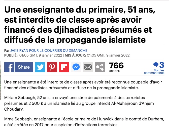 denisedetralala's tweet photo. #Angleterre Une enseignante en école primaire à #Hunwick, Miriam Sebbagh, 52 ans, se voit interdire l'enseignement après avoir été reconnue coupable d'avoir financé des #djihadistes présumés et diffusé de la propagande islamiste. https://t.co/OJNTSvWdqu