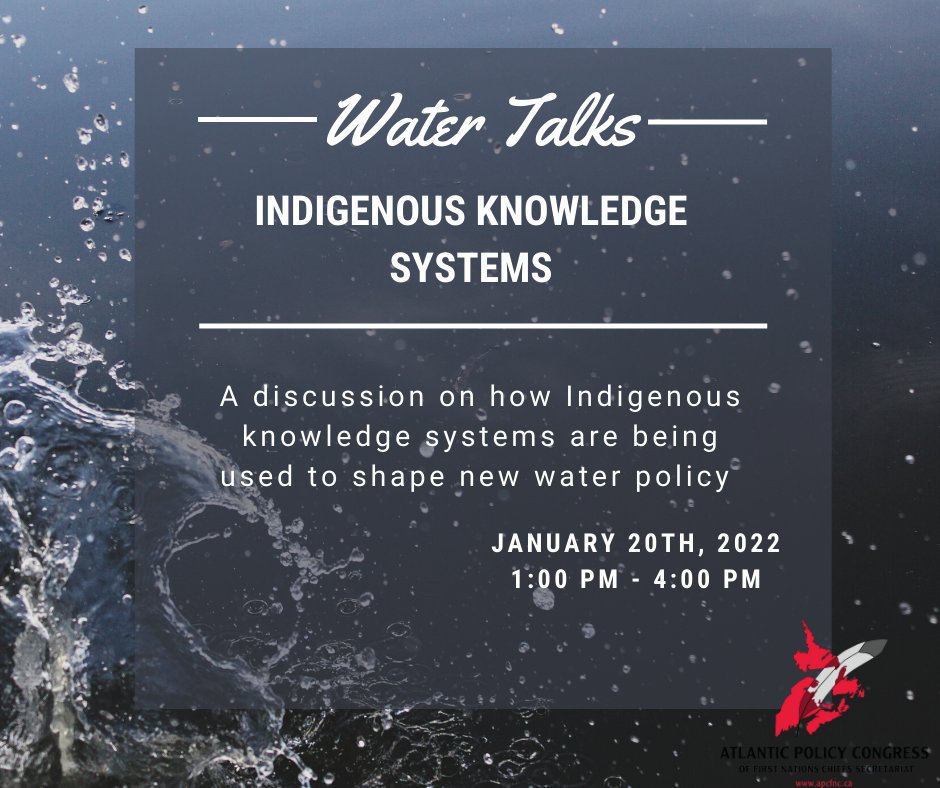 Join us on January 20th, 2022, from 1:00 PM –3:00 PM (AST) for our third Water Talks webinar focusing on #Indigenous knowledge and the influence it has on modern #water issues.

bit.ly/3npaRoO