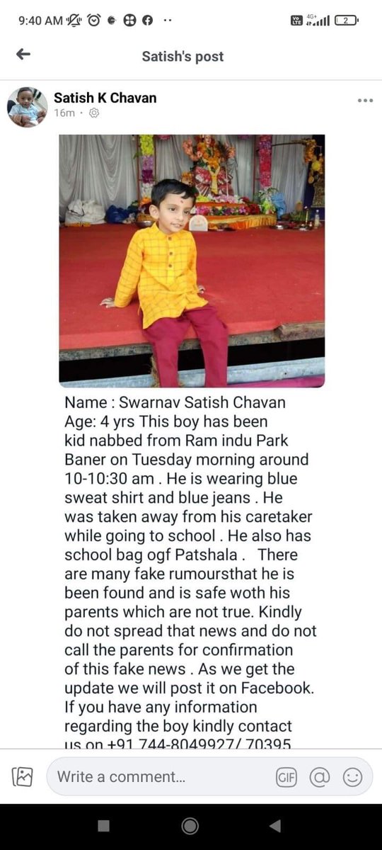 nitinpurandare's tweet photo. URGENT. My nephew’s friend’s son has been kidnapped from Balewadi, Pune as per these details on Tuesday. Police complaint has already been raised but nothing yet. Requesting your assistance please. @DGPMaharashtra @PuneCityPolice @CMOMaharashtra @OfficeofUT @AUThackeray https://t.co/q1HWW1k3fi
