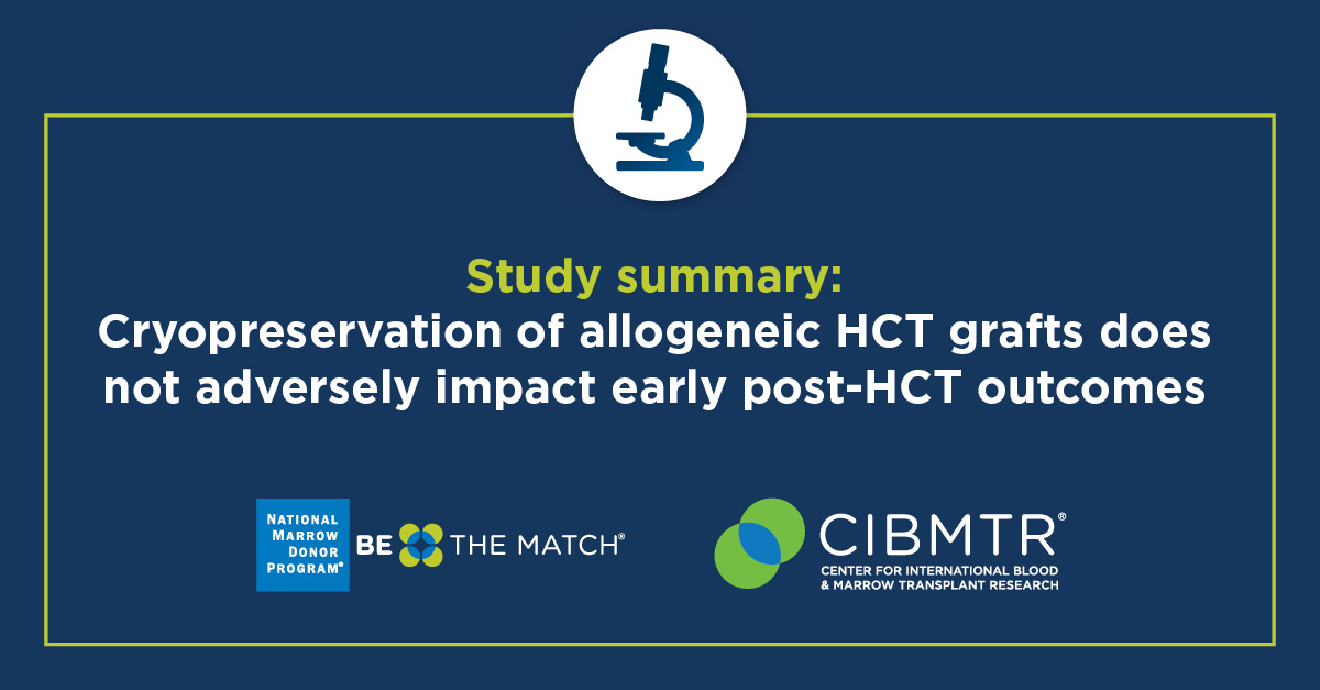nmdp_org's tweet photo. Results in a @CIBMTR observational study during the #COVID19 pandemic showed that cryopreserved #hematopoietic stem cell grafts from donors had no negative impact on overall patient survival during the initial months after transplant. https://t.co/FTBs0KupBE

#cryopreservation https://t.co/1IQYQxE42y