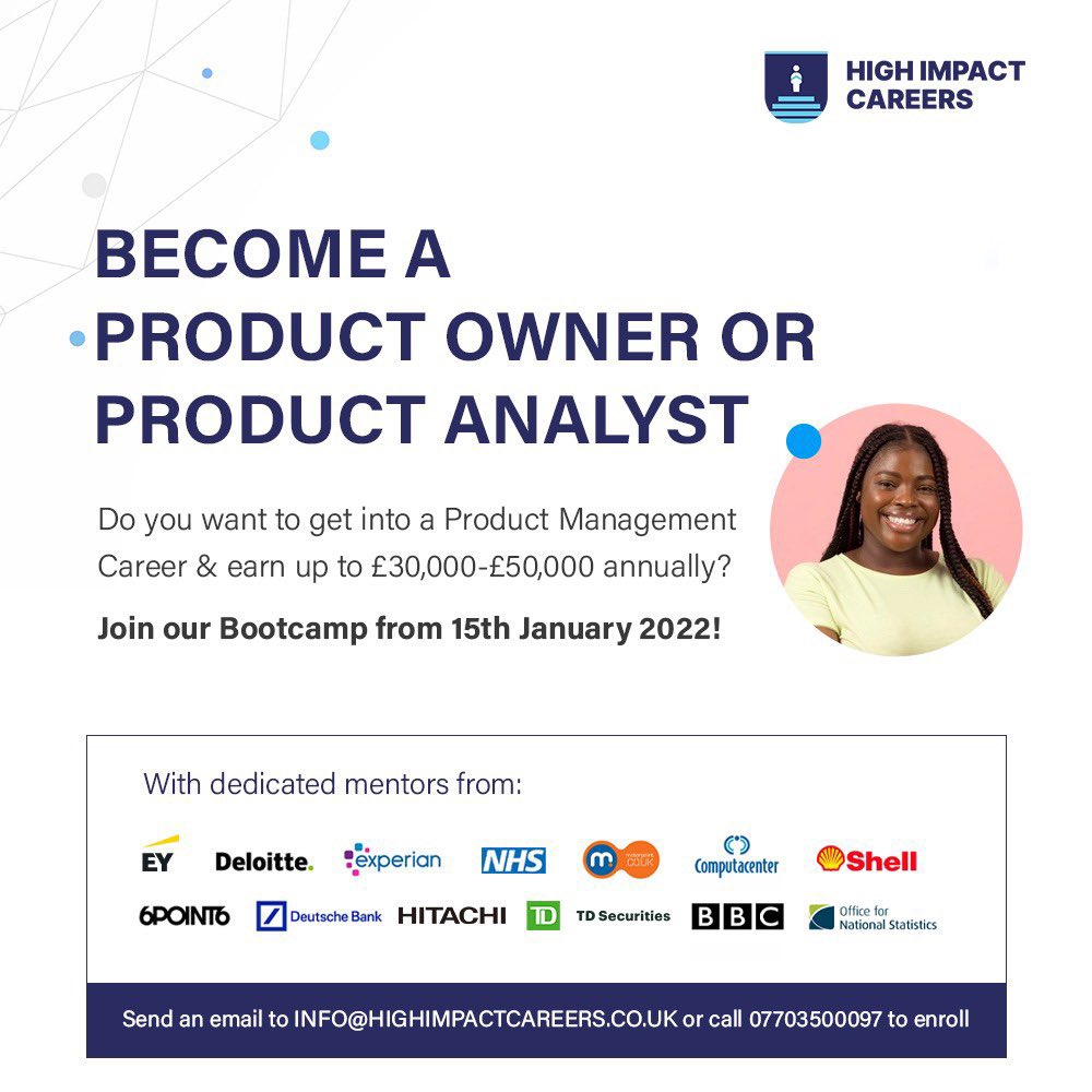 HighImpact01's tweet image. Do you want to get into a Product Management Career and earn up to £30,000-£50,000 annually?

Join our Bootcamp starting on 15th January! Visit highimpactcareers.co.uk/courses/events/ to enrol!

INFO@HIGHIMPACTCAREERS.CO.UK for queries.