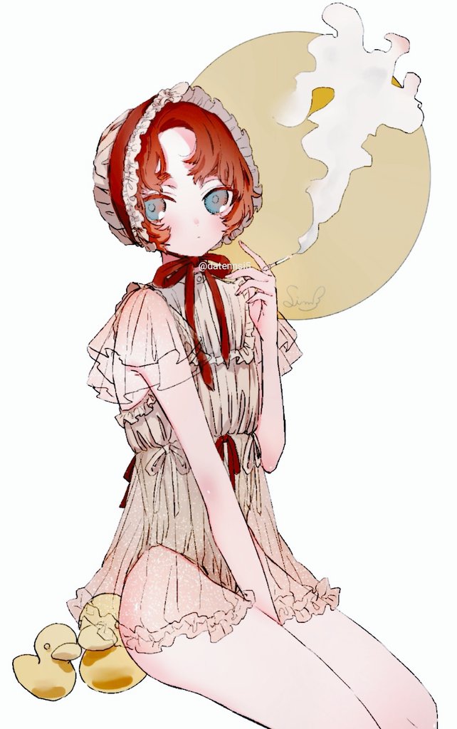 「「🍼🌕🛁」
月→夜→大人(=🚬)
🍼→ベビー服
🛁→🐤

ベビー服」|慎(しん)居たり居なかったりのイラスト