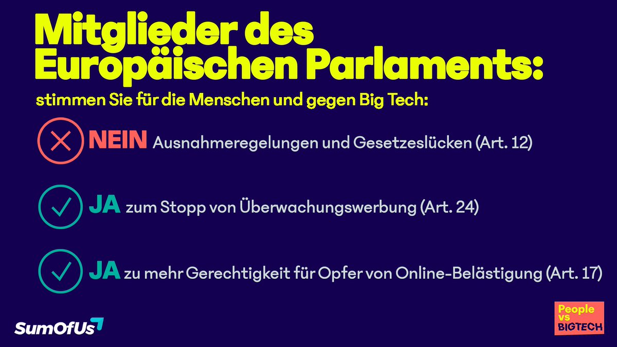 #DSA für die Menschen. Bitte sorgen Sie dafür, dass der Gesetzentwurf nicht verwässert wird! <a href="/Andreas_Schwab/">Andreas Schwab @ASchwab.bsky.social</a> <a href="/BirgitSippelMEP/">Birgit Sippel MEP</a> <a href="/SPDEuropa/">Europa-SPD</a> <a href="/svenja_hahn/">Svenja Hahn MdEP</a> <a href="/lenaduepontmdep/">Lena Düpont</a> @IsmailErtug <a href="/katarinabarley/">Katarina Barley</a> <a href="/MarionWalsmann/">Marion Walsmann</a> @MariaNoichl #PeoplevsBigTech