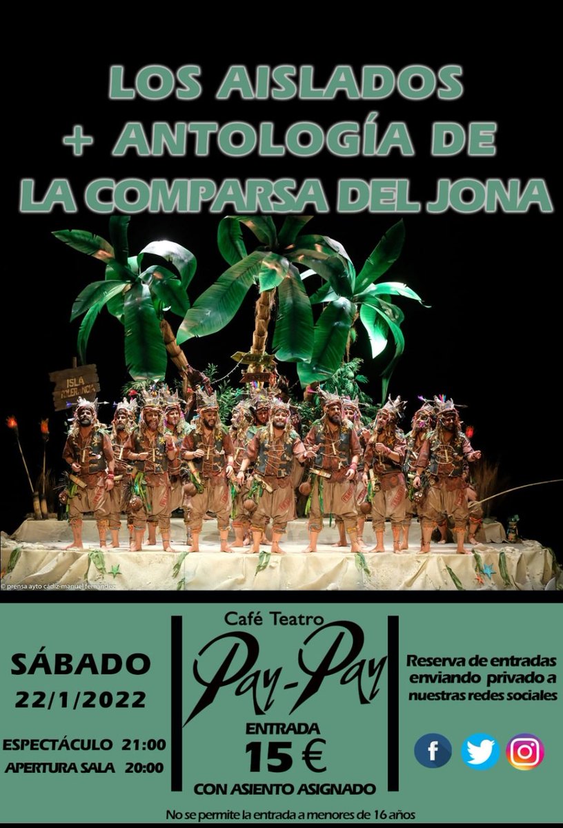 comparsadejona's tweet photo. ¡Febrero está a la vuelta de la esquina! 🗓️🎉 

Y que mejor previa para este mes sinónimo de 𝘾𝘼𝙍𝙉𝘼𝙑𝘼𝙇, que encontrarnos en @ElPayPay para ofreceros nuestra comparsa "𝗟𝗼𝘀 𝗔𝗶𝘀𝗹𝗮𝗱𝗼𝘀" + nuestra antología. 🥥🌴

Quedan menos de 10 días...
¡Reserva ya tu entrada! https://t.co/3w30qsLByW