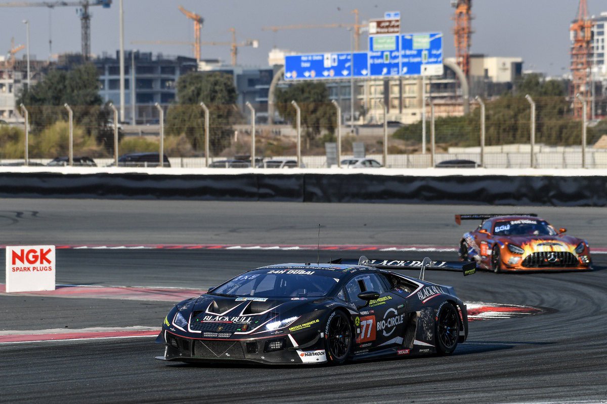 BarwellMotorSpt's tweet photo. The #77 @BlackBullWhisky @LamborghiniSC will start the 17th edition of the Dubai @24HSERIES from eighth tomorrow afternoon thanks to the combined efforts of @M_Bortolotti, Rolf and Rik!

#BlackBull | #24HDUBAI | #BarwellMotorsport |  #24HSERIES | #ThisisEndurance | #LamborghiniSc https://t.co/jrvH97UCA9
