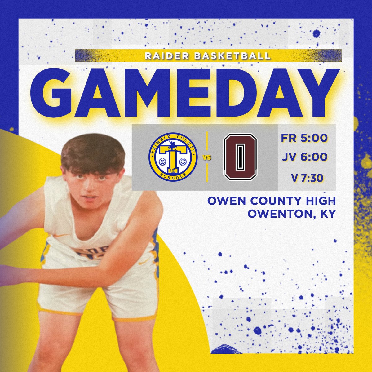 Raiders are on the road for three tonight at Owen County! FR 5, JV 6, V 7:30. Watch for a link later for online viewing. #GoRaiders