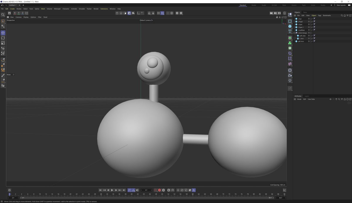 2XPstudio_jp's tweet photo. C4D 2.2/100
kawaiiカニのキャラをモデリングします。はたしてカニは可愛いのか。そんなことは気にしないで下さい。

今日の学び
Alt+Gでグループ��
���L”で回転軸を移動できる
マフラーは暖かい

#100Tutorial
#3DCG 
#cinema4d
 #C4D
#AfterEffects https://t.co/1YVQkyHXLQ
