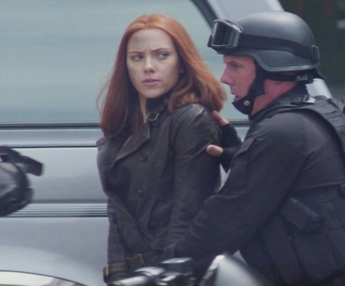 miss_LulaMae's tweet photo. Natasha Romanoff's grim glance when Steve Rogers got arrested and yelled at by Brock Rumlow https://t.co/AjwCRIavJB