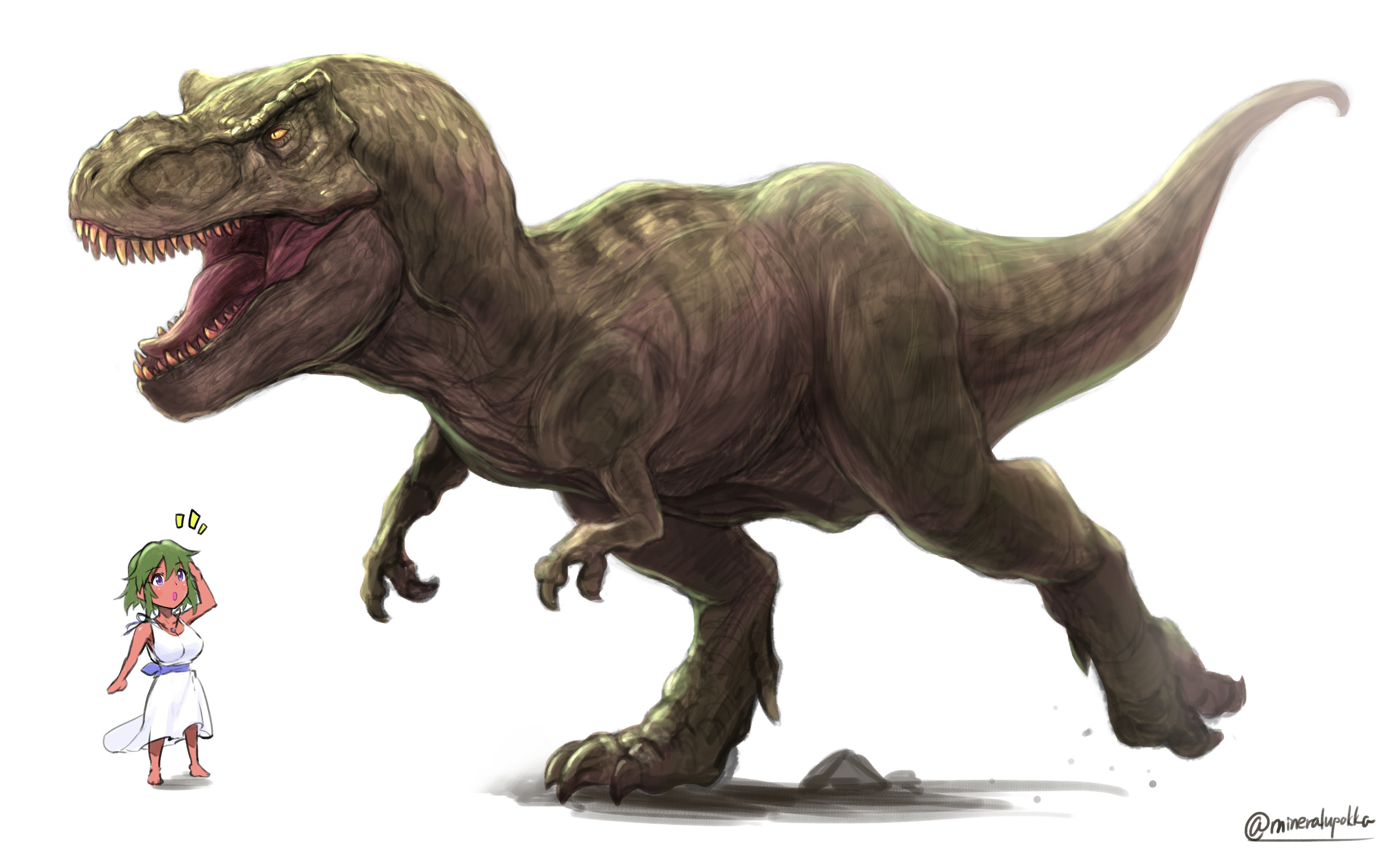 のん イラストお題募集中 ナターリアとティラノサウルスの大きさ比べ 仕事終わりの息抜きに唐突にティラノサウルスを描きたくなったので 今年はジュラシックワールドの最新作が公開されるから楽しみ デレステ アイマス最高 ナターリア