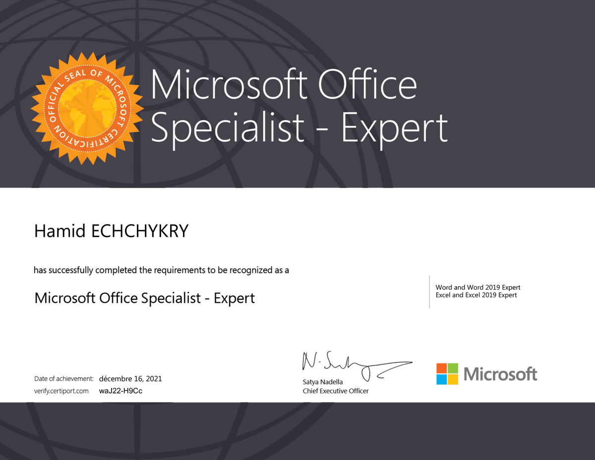 HamidChykry's tweet photo. Microsoft Office Specialist Expert 2019
@MicrosoftEDU https://t.co/YKaH8xMGI7