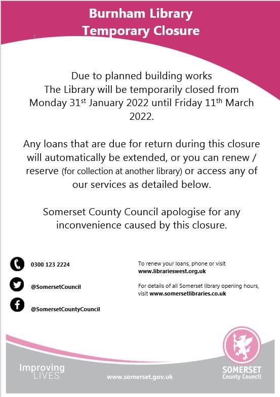 nathyc1972's tweet image. #BurnhamLibrary @SomersetLib will be closed 31st January until 11th March to allow the following improvements to be made:
✔️Installation of Double Glazed Windows
✔️Replacement Heating System
✔️Installation of Solar Panels
✔️Cavity Wall Insulation
✔️Improved Loft Insulation (1of2)