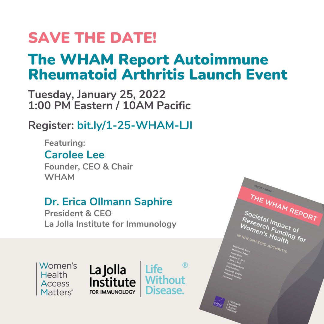 WHAMnow's tweet photo. Mark your calendars! In less than two weeks on 1/25, WHAM &amp; @ljiresearch will launch #TheWHAMReport on autoimmune diseases with a discussion featuring Carolee Lee, @eosaphire &amp; more! Register now: https://t.co/yPBO2Gdmb6 https://t.co/oAWjCes3Pz