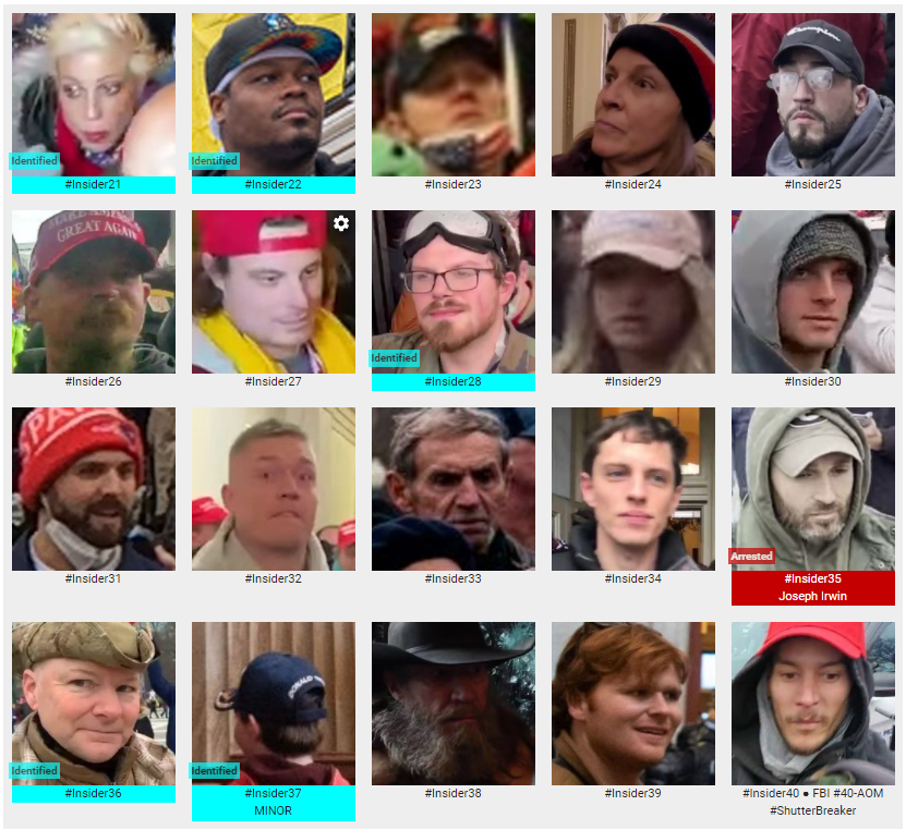 SeditionHunters's tweet photo. They stormed the Capitol! We call them #SeditionInsiders because they were inside the building. Recognize anyone? If so the FBI would like to hear from you. #CapitolAttack  Please note the numbers on these images are NOT FBI numbers https://t.co/LC1xToXPBq https://t.co/hywlR2gJ5X