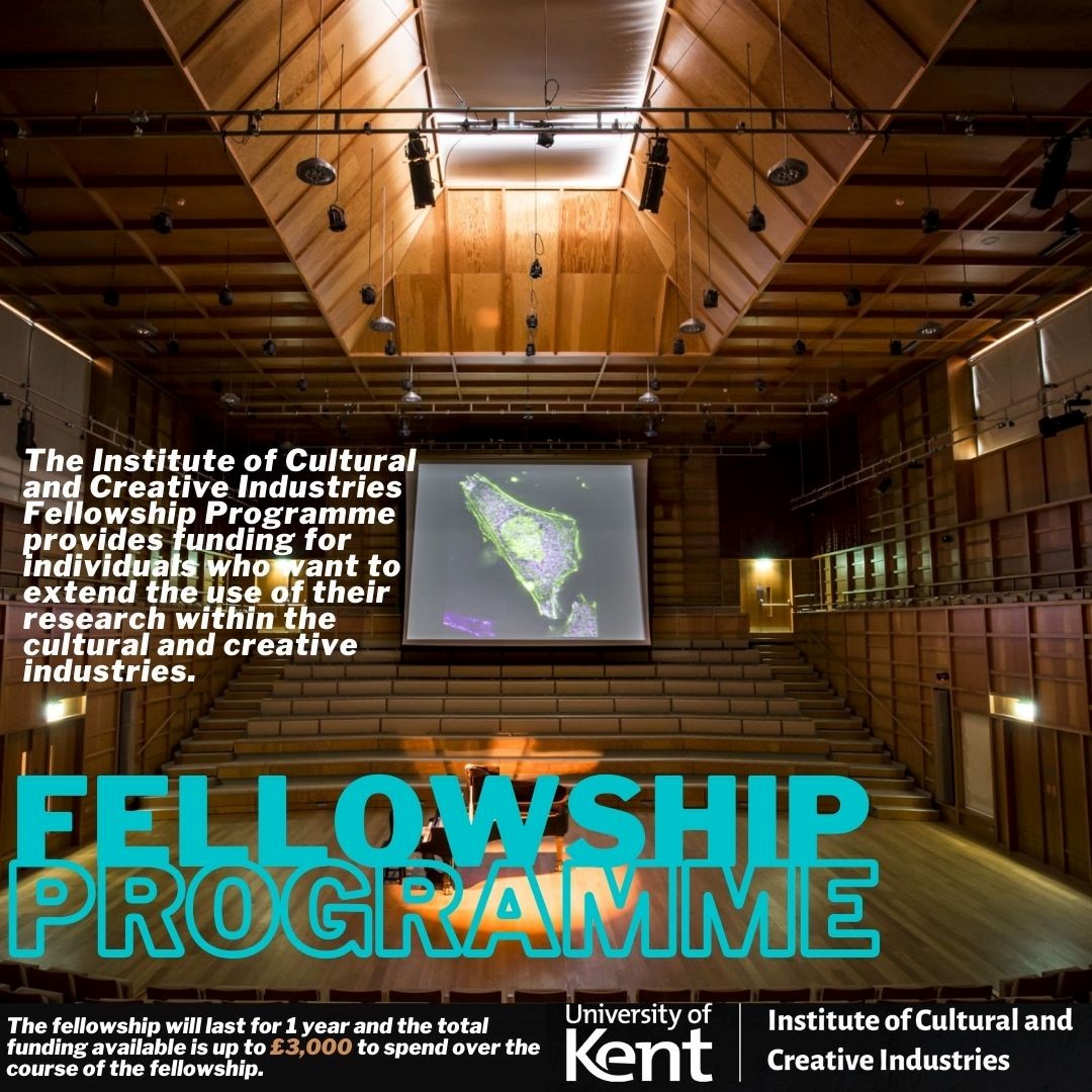 🔊 Applications for the Fellowship Programme are open! 🔊
The fellowship will last for one year and the total funding available is up to £3,000 to spend over the course of the fellowship.

Find out more kent.ac.uk/institute-cult…