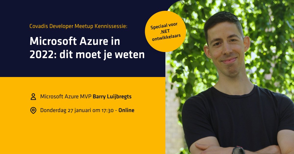 Volg op 27 januari om 17:30 de gratis online kennissessie, gegeven door #Microsoft #Azure MVP <a href="/AzureBarry/">Barry Luijbregts</a>. Meld je eenvoudig aan! #developers #ontwikkelaars   👉 bit.ly/338DPm4 👈