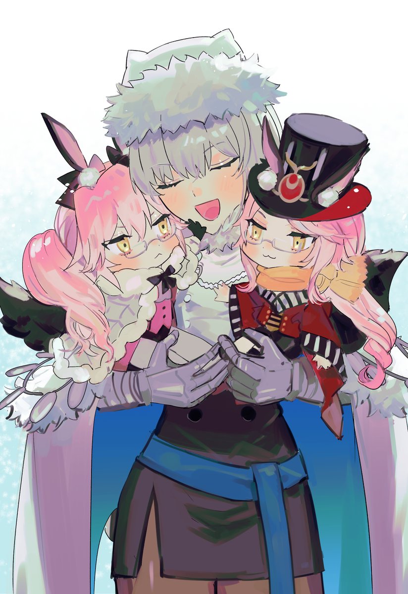 koyanskaya (fate) animal ears pink hair hat multiple girls aged down glasses yellow eyes  illustration images