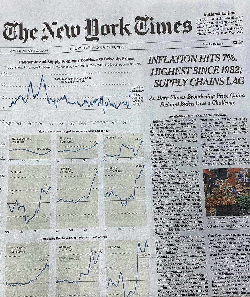 elerianm's tweet photo. The coverage of US inflation on some of the front pages.  (Worth monitoring as this is one of the many factors influencing the formation of inflationary expectations.)

#economy #inflation https://t.co/YJJiz4nu9F