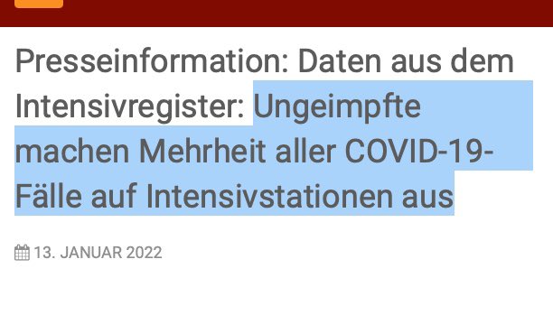 Weil es immer noch gegenteilige Behauptungen gibt: Laut neuer Auswertung des <a href="/DIVI_eV/">DIVI e.V.</a> sind knapp zwei Drittel aller #Corona-Patienten auf Intensivstationen ungeimpft. Weitere 10 Prozent sind ungeimpfte Genese bzw. Teil-Immunisierte. Fazit: Impfen schützt! divi.de/presse/pressem…