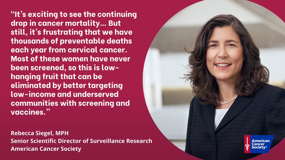 #CervicalCancer is almost 100% preventable, yet ≥10 women die from the disease each day in the US, 1/2 of whom are in their 50s or younger. Our 2022 <a href="/AmericanCancer/">American Cancer Society</a> report has the latest info on cervical cancer prevention: bit.ly/2022CancerStats #CervicalCancerAwarenessMonth