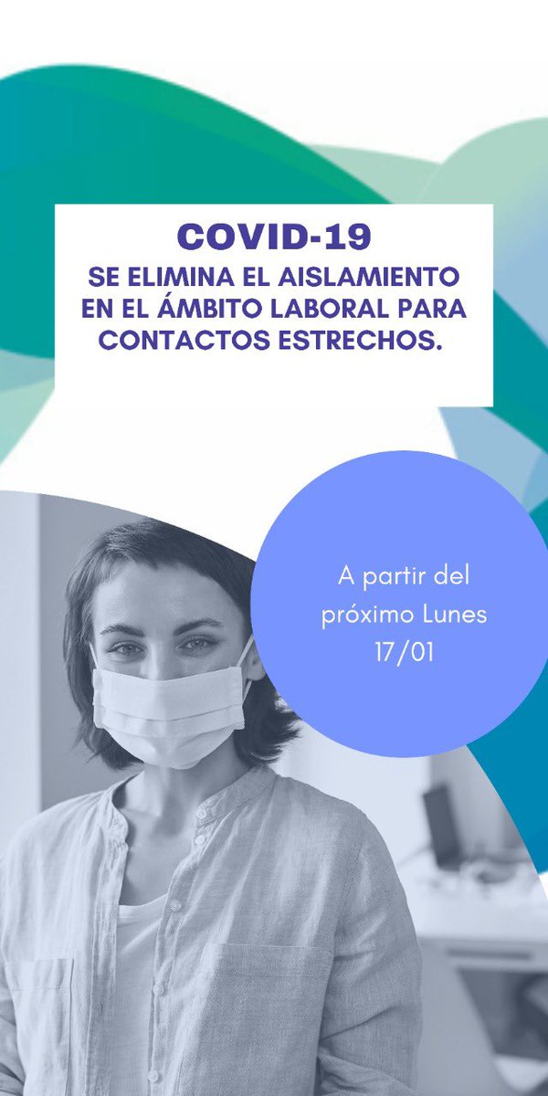 📢 ¡ATENCIÓN! 📆 A partir del próximo *lunes 17 de enero* se elimina el aislamiento en el ámbito laboral para contactos estrechos. De esta manera se actualiza el criterio en trabajadores de actividades industriales, comerciales y de servicio. 
+info 👉bit.ly/NvoProtocoloAi…