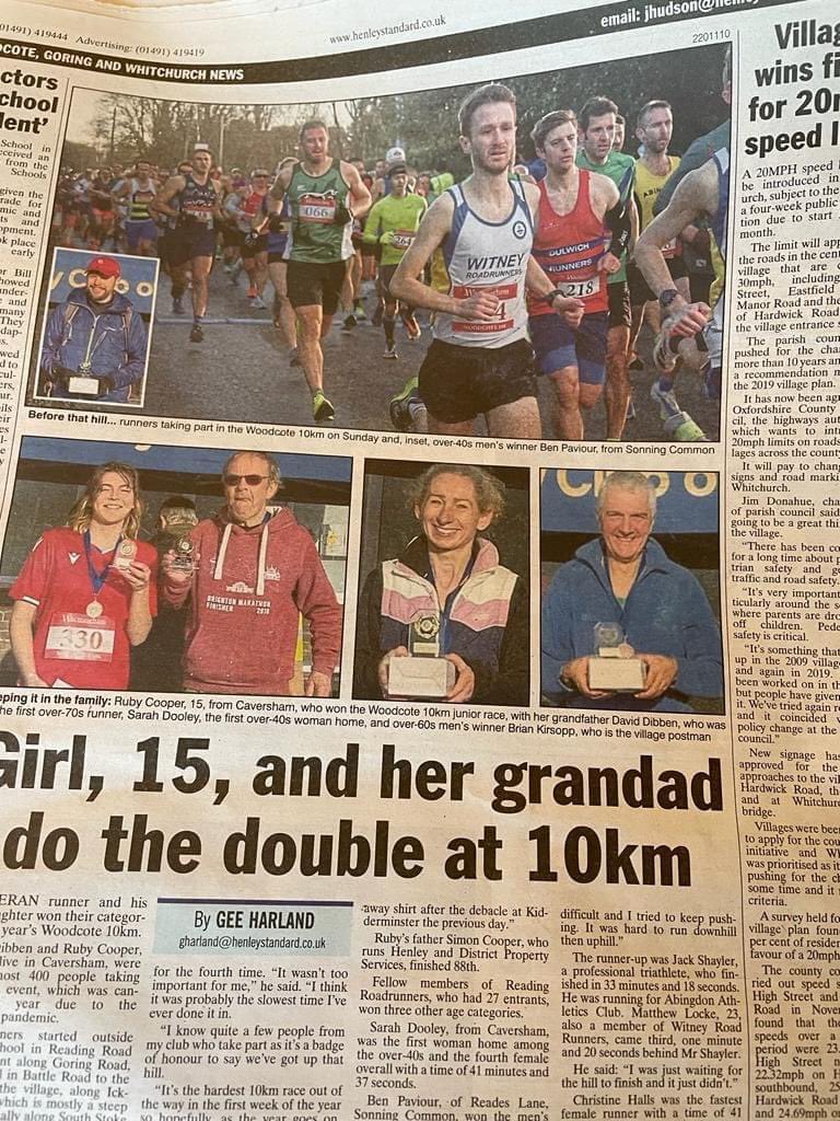 Reading Roadrunners featured in the Henley Standard. Many of our prizes reported including Grandfather and Granddaughter double win.  🏃🏻‍♂️🏃🏻‍♂️