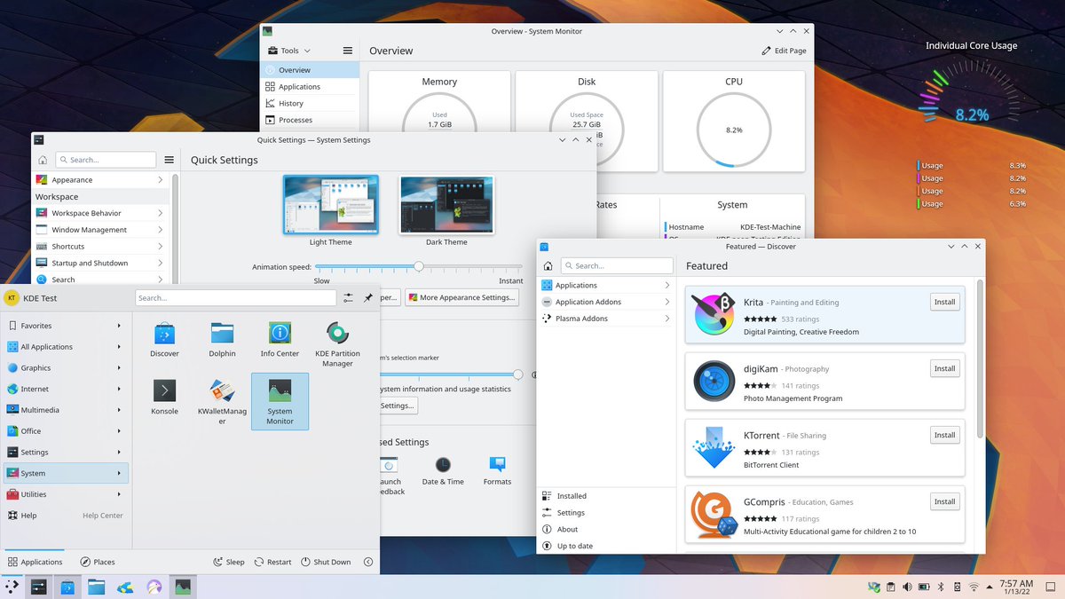 kdecommunity's tweet photo. KDE #Plasma 5.24 Beta released. Containing extensive changes, Plasma 5.24 Beta is aimed at testers that help devs correct problems in KDE's desktop.

You can help too! Install 5.24 Beta onto a spare computer or virtual machine and test its new features.

https://t.co/RPZWj7zicD https://t.co/luCoD5ZrMn
