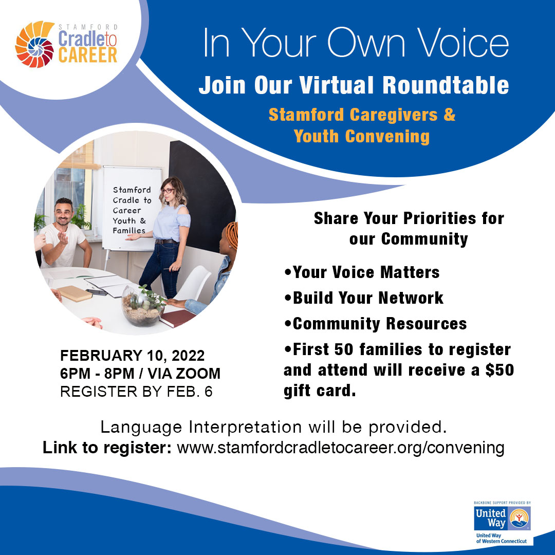 StamfordC2C's tweet image. REGISTER NOW! Share your thoughts and ideas on improving opportunities for all children and youth in Stamford to help them succeed in education, career and life.
🔹We Value Your Time: First 50 families to register and attend will receive a $50 gift card. 
#2022Convening #SC2C