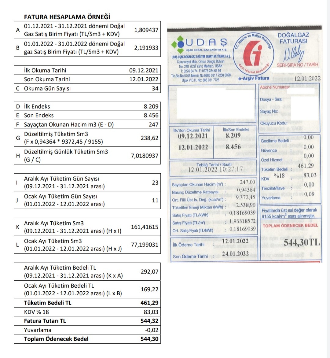 Doğalgaz faturaları hakkında bilgilendirme.