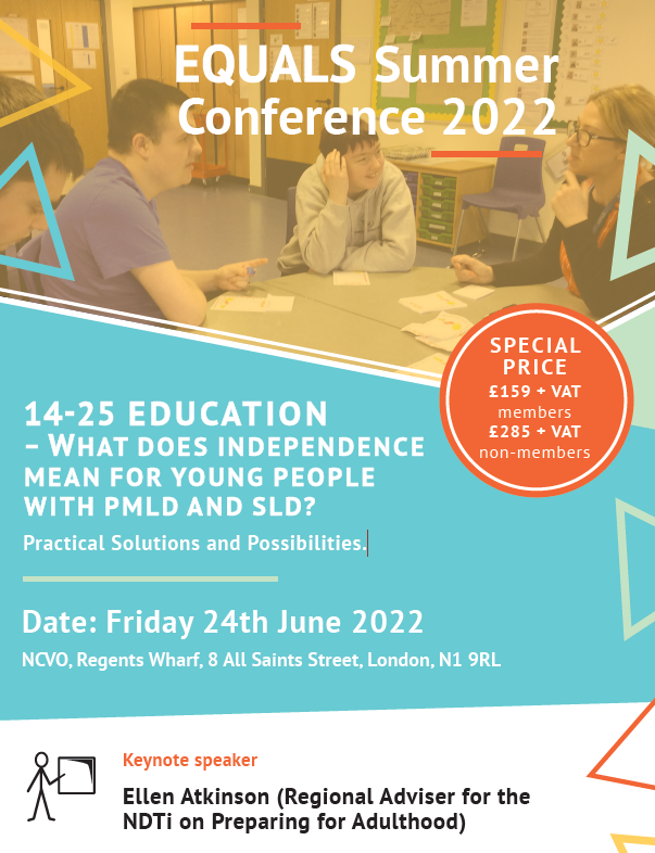 EQUALS Summer Conference this year will be based on 14-25 Education - What does Independence mean for young people with PMLD &amp; SLD. Held at the NCVO, just a short walk from Kings Cross Station on Friday 24th June. equals.co.uk/equals-summer-… Come along and join in the discussions