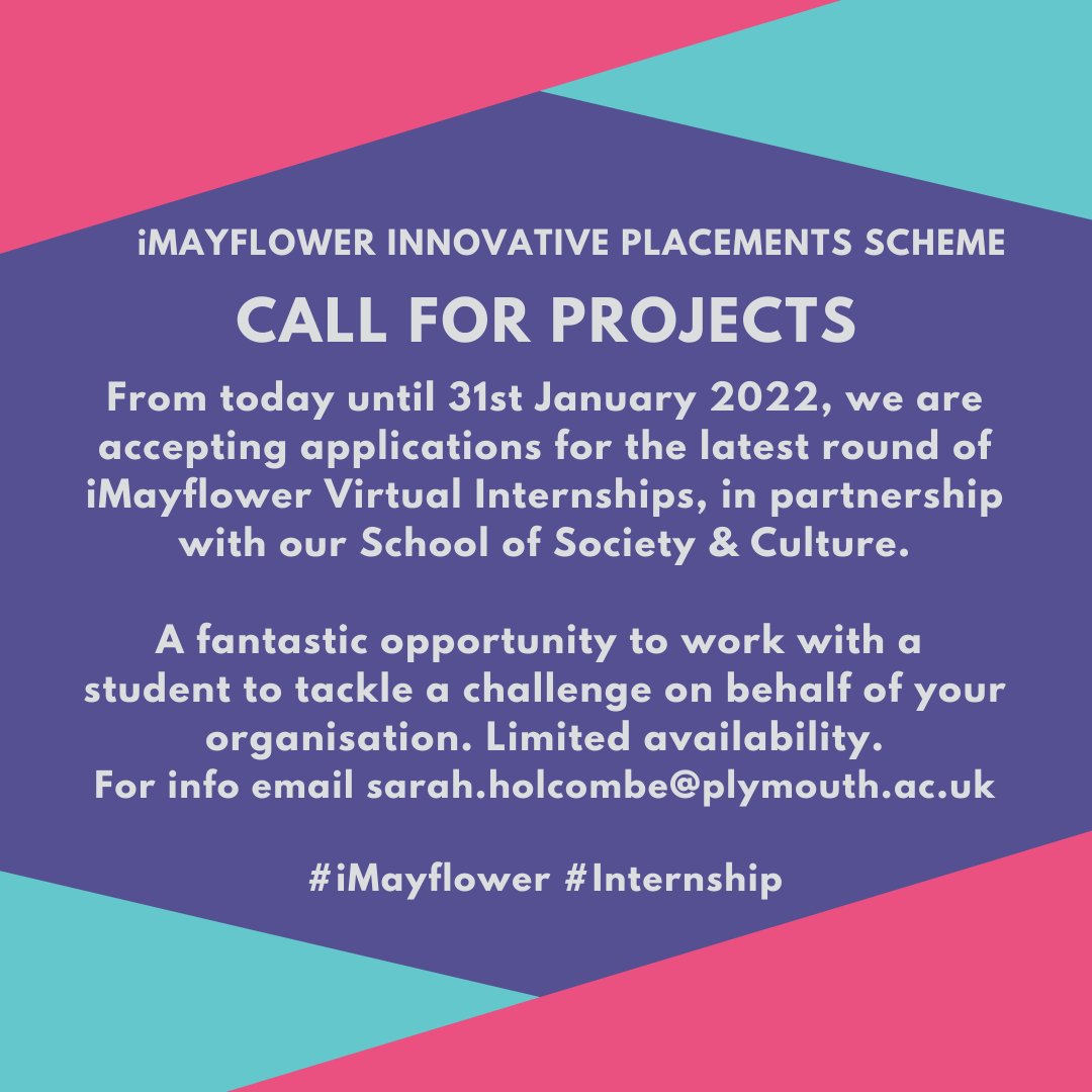 Do you have an idea that would help your #business or #organisation to move forward but lack the resources in-house to make it happen? 
Ask sarah.holcombe@plymouth.ac.uk for more information about the The School of Society and Culture Virtual #internship Scheme