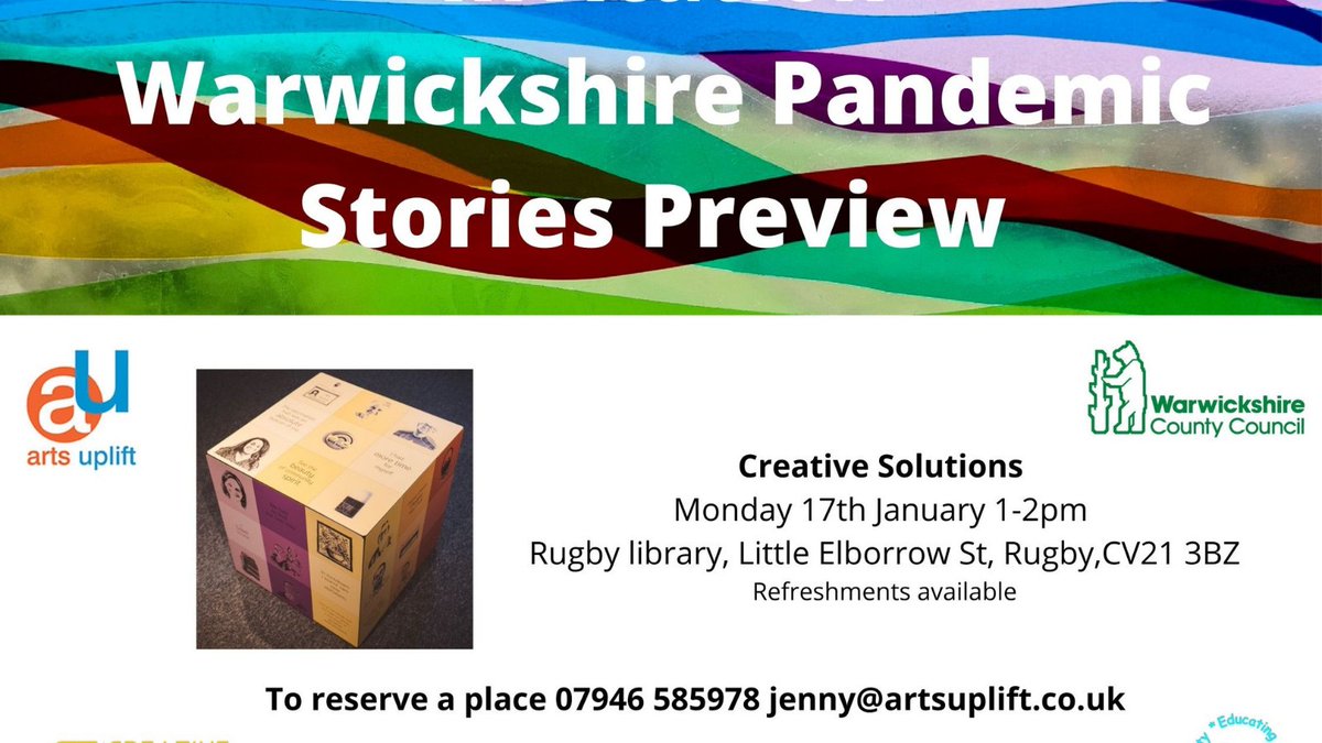 Artsuplift's tweet photo. LAST CHANCE TO SEE @CreaSols amazing talking art @moreWarwick
Previews Monday 17 at its new location #RugbyLibrary book your place! Meet the talented artists and participants behind this wonderful installation. Bringing #lockdown experiences to life.
@warkslibraries #charityart https://t.co/ZowhqUROcD