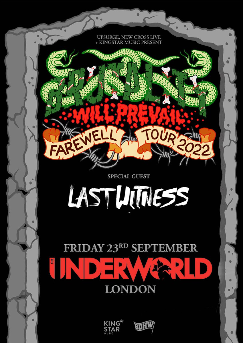 On Sale Now! 🔥 Announcing <a href="/BWPCULT/">BrutalityWillPrevail</a> plus <a href="/LastWitness/">LAST WITNESS</a>, The #Farewell Tour 2022, live at <a href="/TheUnderworld/">The Underworld</a> on Friday 23rd September and across the UK.

🎟 bit.ly/33vqaoW

🎥 youtu.be/meuwqfec_Ek