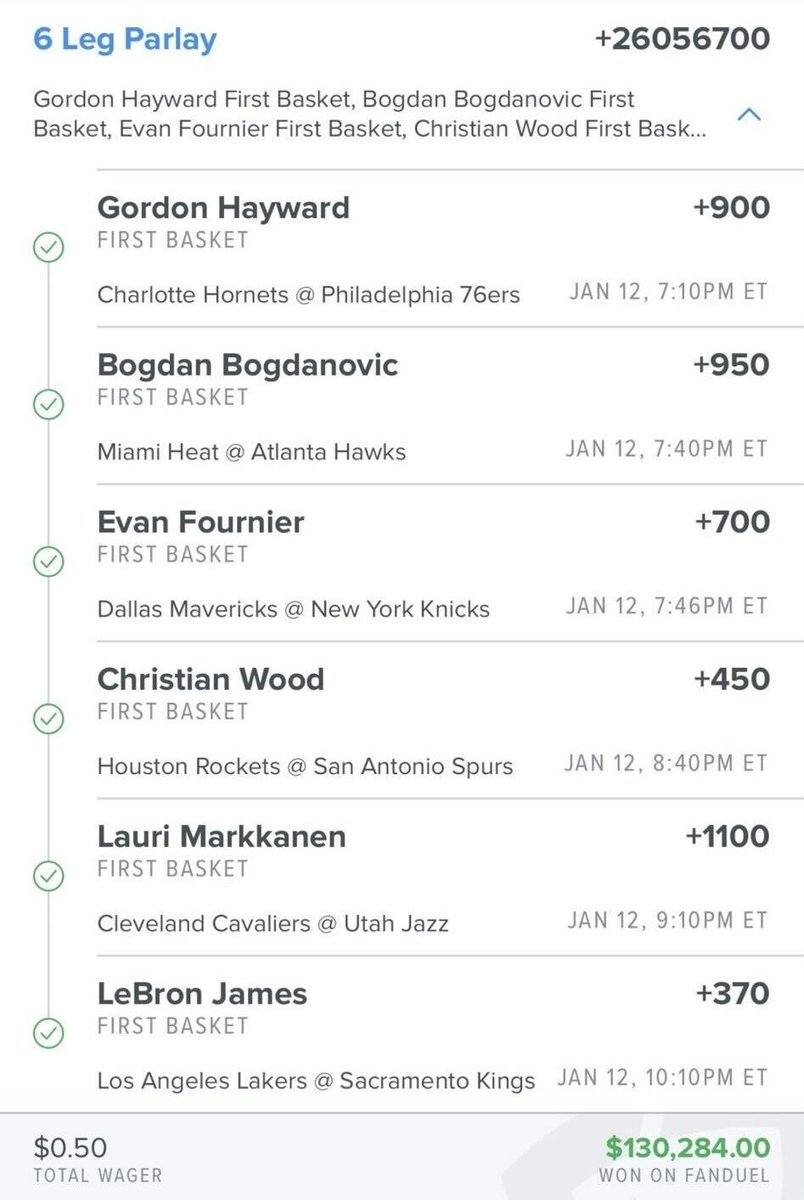 FDSportsbook's tweet photo. The best thing you've seen in 2022..

THREE different customers in PA placed this first basket scorer parlay last night to turn $0.50 into over $130k 🤯 https://t.co/YDNVWOlaIW