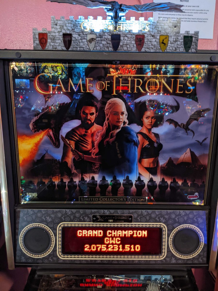 Grand Champion score on Game of Thrones pinball.