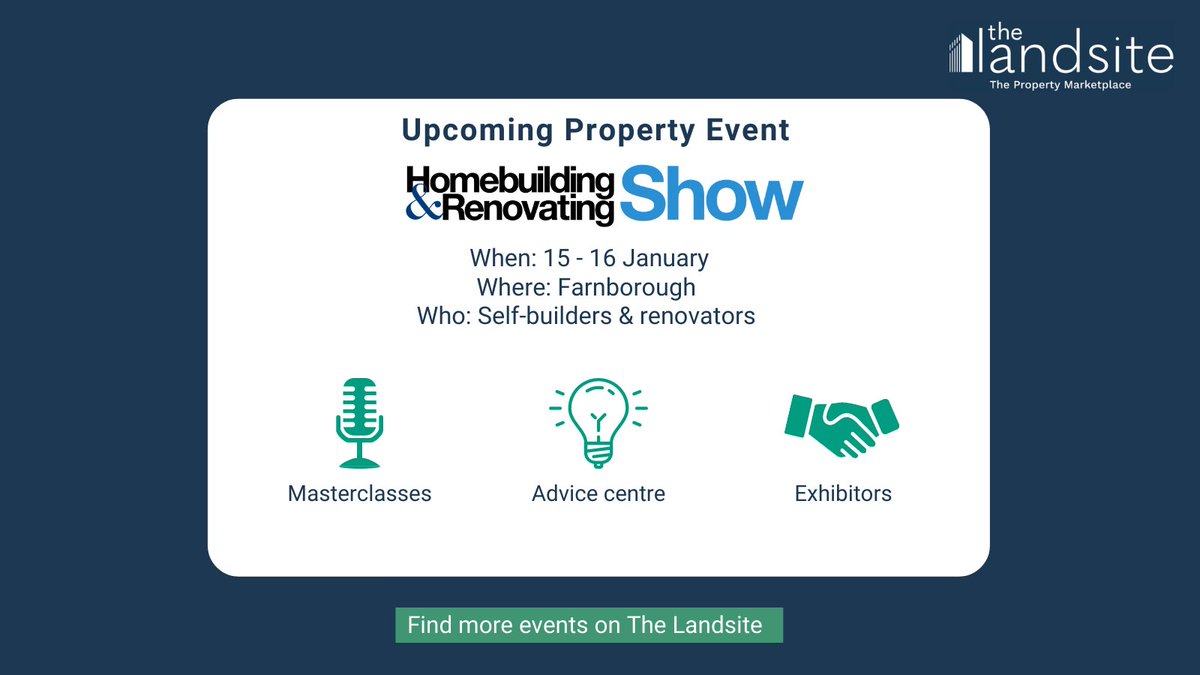 thelandsite's tweet photo. Upcoming property event: Homebuilding & Renovation Show 🏡
This great event is happening next weekend (15-16th Jan) in Farnborough 🗓
For more info, head to our event calendar by clicking the link below 🔗
https://t.co/9b9OKzXqmF
#PropertyEvents #Tradeshow #Homerenovation https://t.co/f2a0hJannc
