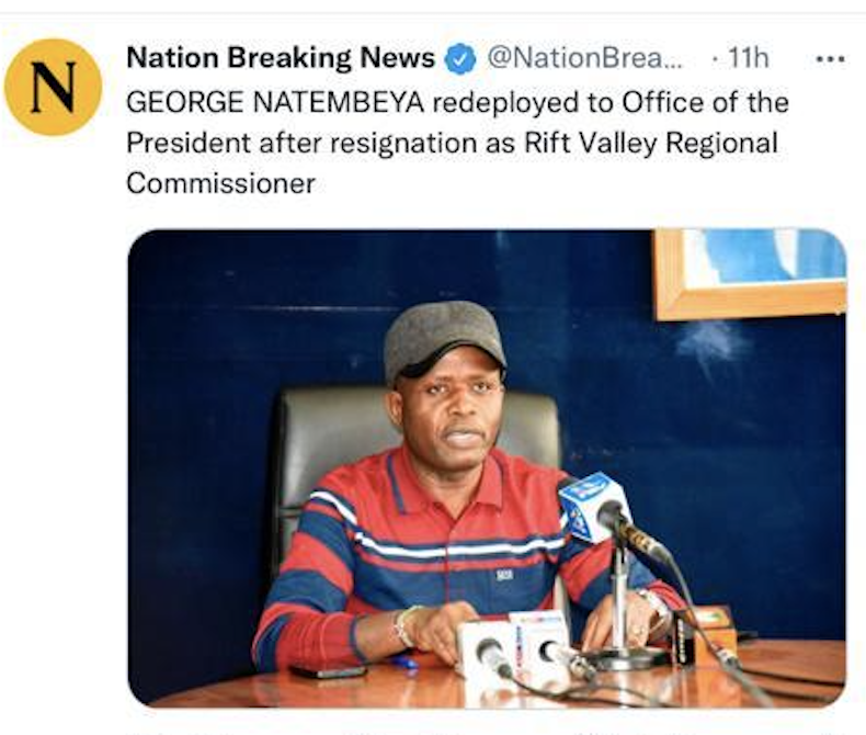MigunaMiguna's tweet photo. George Natembeya resigned as Rift Valley Regional Commissioner - an illegal position that is not recognized by the Constitution - stating that he wants to vie for public office. But despot Uhuru Kenyatta wants him to help the @StateHouseKenya TEAM trying to RIG the 2022 election. https://t.co/iN83UwHeV4