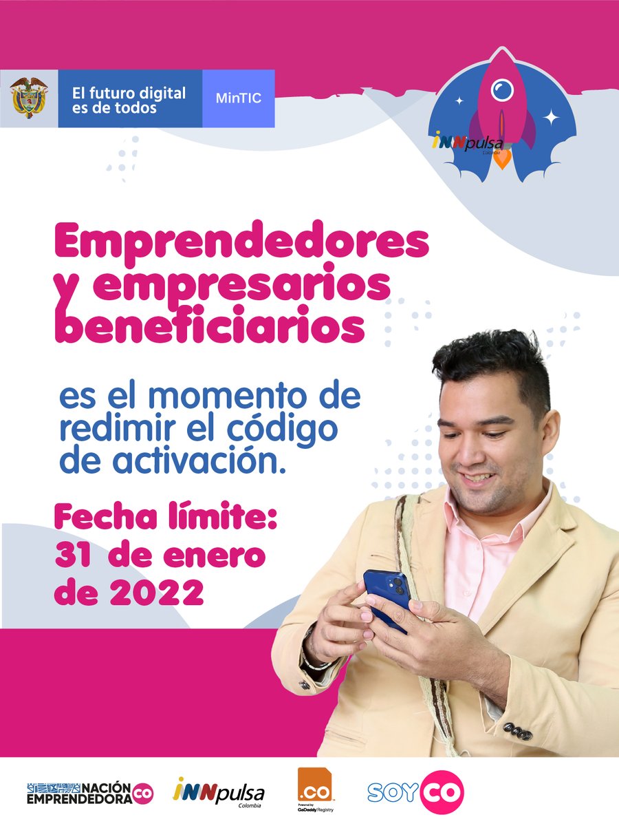 TalentoDigCol's tweet photo. ¡Atención! Si eres beneficiario de nuestras convocatorias #SOYCO #NaciónEmprendedora ¡No pierdas la oportunidad de recibir tu kit gratuito con herramientas digitales! Ingresa y ✅ #ActivaTuCódigo antes del 31 de enero ➡️  https://t.co/zYQkRPw5ZS https://t.co/V0ETQmJfrx