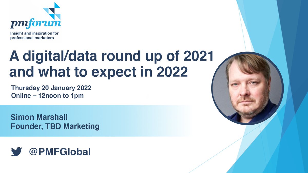 A week to go until Simon Marshall gives <a href="/PMFGlobal/">PM Forum</a> members a digital/data round up of 2021 and suggestions of what to expect in 2022.
More information at: ow.ly/WLBv50HghC0