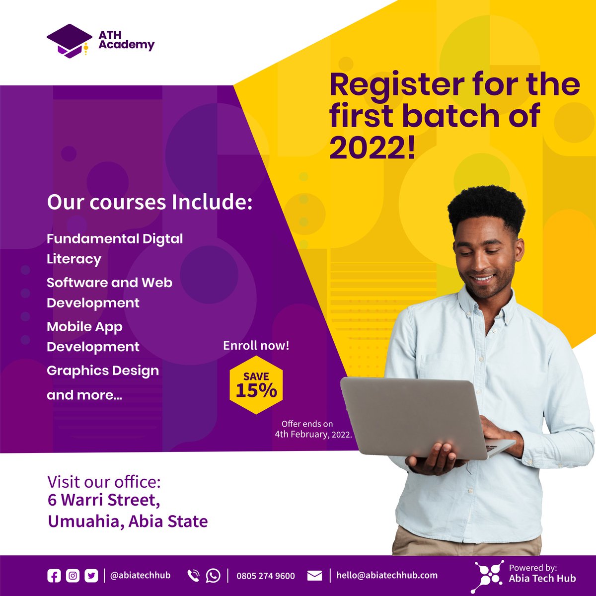 AbiaTechHub's tweet photo. Now that we don't need #ThunderVPN and #Windscribe to access #TwitterNG, Abia Tech Hub wants to inform you that having a Tech Skill is the best investment to make NOW. Join our Academy to develop & sharpen your Digital Skills. Register here now: https://t.co/X6mMIRLp2g https://t.co/jgqEf7Iwqy