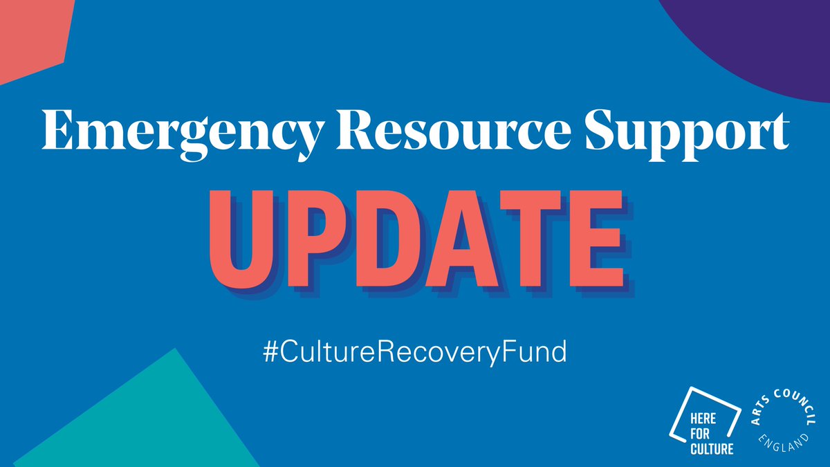 UPDATE❗️ #CultureRecoveryFund Emergency Resource Support

So that more orgs can apply we’ve updated the eligibility criteria. The incorporation date for organisations has changed to 30 Sept 2019

Read the updated guidance and information in our FAQ’s
>artscouncil.org.uk/funding/cultur…
