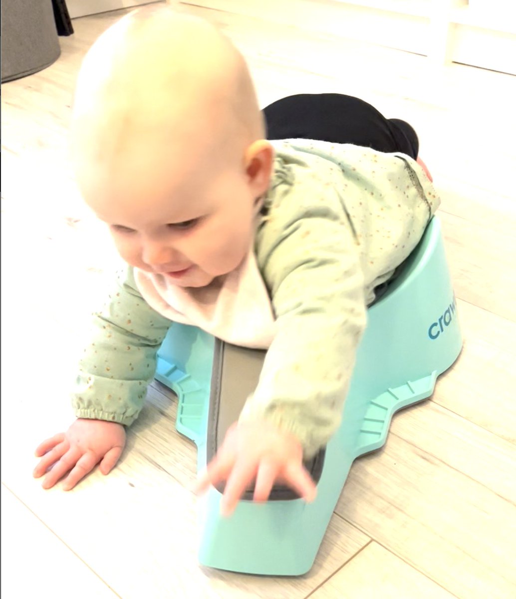 We've been testing the Crawligator, a tummy time toy on wheels. Our baby tester seems impressed! #baby #toys #parenting
